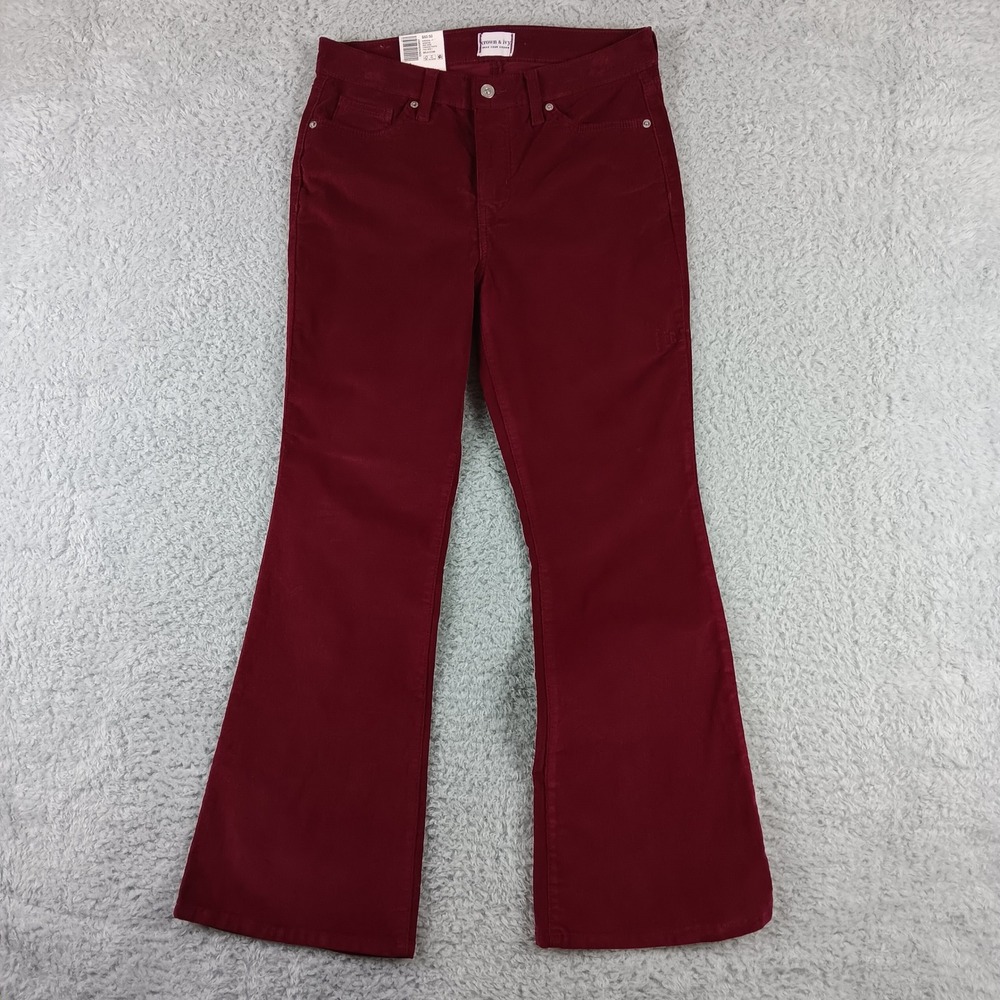 Crown & Ivy‎ Petite High Rise Flare Corduroy Pants Red Wine Size 10P NWT